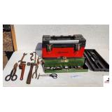 HOMAK RED TOOL BOX & TRAY - S-K SOCKETS - BALL HAMMER - CAR WRENCHES - SMALL RACHET - TIN SNIPS - SCISSORS - PLIERS - PUNCH HOLE - (NE BLDG 5)