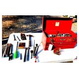 EXCEL STAK-ON RED TOOL BOX - 2 DRAWERS - HAMMER - WRENCHES - RACHET HANDLES - SCREWDRIVERS - POWER EXTENSIONS - HEX PENS (BLDG. 6)