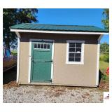 PORTABLE BUILDING WITH GREEN & WHITE TRIM 10