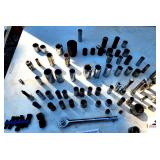 RACHET & SOCKETS (70+/- PCS) DEEP WELL SOCKETS - LARGE SOCKETS UP TO 1" TO 30MM & 1/8" - VARIOUS SIZES - (2) SCREWDRIVERS - (NE BLDG 5)