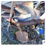 MISC SHOVEL HEADS AND YARD RAKES METAL STAND(OUTSIDE)
