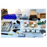 INVENTORY OF PANELING & REPAIR NAILS - STAPLES - PICTURE HANGING CHAINS - DOLLY WHEELS - FURNITURE WHEELS - PLASTIC BED CASTERS - PLASTIC MITER BOX - LINCOLN ELECTRIC STRICKER - HINGES - WOOD FILLER -
