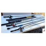 (2) SPINCAST ROD & REELS - MANTIS GRAPHITE REEL - (3) RETRACTABLE SHOOTING STAR 12