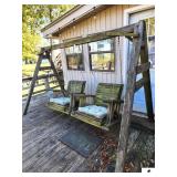 TREATED WOOD SWING WITH 2 SEATS- WOOD APPEARS WEATHERED(DECK)