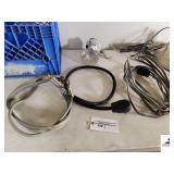 ELECTRICAL CORDS (2) 220 STOVE CORDS - PIECES OF ROMAX - LIGHT - (2) EXTENSION CORDS - ONE NEEDS REPAIR - CRATE - (BLDG 4)