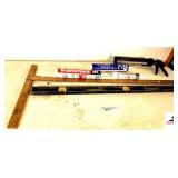 ALUMINUM T SQUARE - CAULKING GUN - LEVEL GRABBERGARD FIRE CAULK - KWIK SEAL ADHESIVE CAULK - HENRY 440 COVE BASE - PAINT TRAYS - STEEL WOOL - NEW PAINT ROLLERS -  (BLDG 5)