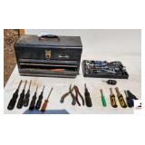 MASTER CRAFTSMAN 2-DRAWER TOOL BOX W/ SOCKETS NUT DRIVERS - SCREWDRIVERS - WIRE STRIPPERS - NEEDLE NOSE PLIERS - CUTTING PLIERS -  (NE BLDG 5)