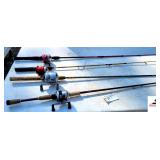 ZEBCO 33 SPINCAST & ACCURIST ROD - PLATINUM 733 ZEBCO ROD & REEL - ZEBCO REEL & ZEBCO SPLASH ROD - RED EAGLES SPINCAST REEL (NO HANDLE) - (NE BLDG 5)