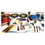 ARMSTRONG INDUSTRIAL PUNCHES - KOBALT NUT DRIVERS (3) DEWALT & (5) BLACK & DECKER SANDING DISCS - CLAW HAMMER - SCREWDRIVER - COAX CABLE CRIMPING TOOL (NEW) - TELEPHONE CRIMPING TOOL - TIRE REPAIR PAR