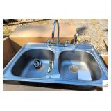 USED STAINLESS 2 COMPARTMENT SINK WITH HYDRANT AND WASHER - (BLDG 6)