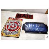 VINTAGE WOOD HOMEMADE BAIT SIGN - "PLEASE KEEP YOUR AIM KEENER SO WE CAN KEEP THE BATHROOM CLEANER" SIGN - "WELCOME HOUSE RULES" SIGN - (OFFICE)