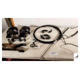 STEERING CABLE FOR MERCURY MOTOR - SIZE UNKNOWN OIL LINE FOR MERCURY MOTOR (SIZE UNKNOWN) - BOAT REPAIR PARTS - (2) COVERS - ONE WITH ROPE - BRACKETS - SPRINGS - COMES WITH CRATE - (BLDG 4)