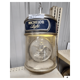 VINTAGE MICHELOB LIGHT BEER HANGING REVOLVING SIGN BAR CLOCK