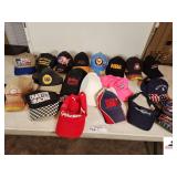 (20) HATS - ADVERTISMENT HATS/CAPS  - "CHARTER RACING" NRA - VIETNAM - USA - WOODMEN - W C B - BUD LIGHT - NATIONAL GUARD - REDLINE  - TEXAS
