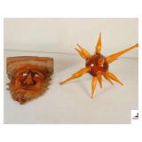 VINTAGE SCANDINAVIAN CARVING VOLKSKUNST AUS ST. WOLFGANG - MARKED 5/26/32 HORST PFEIFER BOBBY GAYLOR 2012 ON BACK - TOUCH-ME-NOT WOOD DECORATIVE SCULPTURE & HANGING WOODEN DECORATIVE BALL