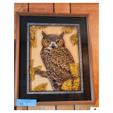 (2) OWL PAINTINGS ON BOARD- GLASS OWL PICTURE, CIRCA 1998- LULU