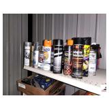MISC CAR CLEANERS & ETC- TUFF STUFF SPOT AND STAIN REMOVER- DEI SILICONE COATING- GUNK ENGINE BRITE- TIRE SHINE- MISC COLORS OF SPRAY PAINT-WD40