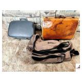 NAVY COMPUTER BAG WITH STRAP - IMPERIAL PALACE TAN DUFFLEBAG - (2) VINTAGE BOX STYLE SUITCASES