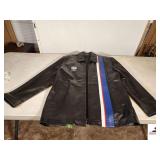 MACASA LAMB LEATHER JACKET - ACETATE LINING - XL MILLER LITE RACING EMBLEM - GOOD CONDITION - NSMC LOGO STITCHED ON BACK