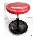 TALL ROLLING SHOP STOOL W/ RED VINYL SEAT