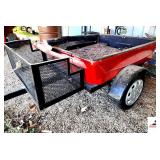 2 WHEEL BUMPER    CAMPER  TRAILER  -45 IN. WIDE X 4 FT. LONG - MESH BASKET IN FRONT - CAMPER TOP WAS DESTORYED IN STORM -  RUNNING GEAR APPEARS GOOD