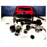 CANON FT 35 MM CAMERA - QL - FL 25 EXTENSION TUBE - SLIDE DUPLICATOR -  CANON LENS 1:F8 - CAMERA BAG - CL AUTO TELEPEX LENS- CANNON RING HOOD -  CF AUTO TELEPEXX LENS -  LENS HAVE CARRYING CASES - MAD