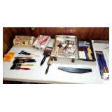 PAINT SUPPLIES - ROLLER - SHEETROCK KNIFE SPREADER - EXTENDED SCRAPER  (NEW) - RUBBERMAID 7 PC. KITCH & BATH KIT -  NEW PAINT BRUSHES - COATER 3" BRUSH - SMALL BRUSHES - 5 ROLLERS - WALL ROLLER
