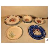 INTERNATIONAL APPLE TIME CHINA - INCLUDES (4) PLATES - (3) SALAD PLATES - (4) SERVING BOWLS - SNOWMAN PLATE - PLATE WITH BLUE FLOWERS