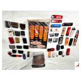 COLLECTION OF 44 CIGARETTE LIGHTERS - ADVERTISING LIGHTERS - ZIPPO STYLE LIGHTERS - MISC - STARFERE 10 CENT FLINTS