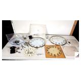 (2) MODERN CLOCK FACES WITH PARTS- NUMERSOUS NEW HANDS & MOTORS- PAINTED FACINGS- WHITE FACINGS- GOLD BANDS
