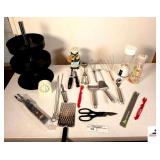 KITCHEN UTENSILS, VEGATABLE PEELERS, ICE CREAM SCOOPS, BATTERY THERMOMETER, SKEWERS, MISC