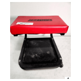 ROLLING SHOP STOOL W/ RED VINYL SEAT