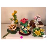 (2) ITALY N CAPODIMONTE FLOWER, ONE IS BROKEN & CHIPPED ON FLOWER- DECORATIVE HUMMINGBIRD- FLOWER- SUMMER GARDEN MUSIC STAND- BIRD & FLOWER, PLAYS MUSIC- FLOWER BASKET & FLOWER BIRD- HUMMINGBIRD & FLO