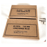 (2) LAKE CITY ARMORY AMMUNITION 7.62MM M118LR AMMO (40) ROUNDS TOTAL - SPECIAL MATCH GRADE FOR SNIPER RIFLE - DESIGNED FOR HIGH ACCURACY, LONG RANGE - 20 CARTRIDGES/BOX - SAMPLE PICTURE
