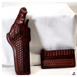 BIANCHI #5BH HOLSTER COLT .38/.357 - LEATHER WITH RUSTIC TOOLING - COMES WITH SHELL LOOPS TO HOLD 12 SHELLS