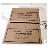(2) LAKE CITY ARMORY AMMUNITION 7.62MM M118LR AMMO (40) ROUNDS TOTAL - SPECIAL MATCH GRADE FOR SNIPER RIFLE - DESIGNED FOR HIGH ACCURACY, LONG RANGE - 20 CARTRIDGES/BOX - SAMPLE PICTURE
