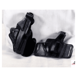 DE SANTIS BLACK LEATHER HOLSTER MARKED 065 E3 - INCLUDES DON HUME LEATHER THUMB BREAK HOLSTER H717