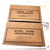 (2) LAKE CITY ARMORY AMMUNITION 7.62MM M118LR AMMO (40) ROUNDS TOTAL - SPECIAL MATCH GRADE FOR SNIPER RIFLE - DESIGNED FOR HIGH ACCURACY, LONG RANGE - 20 CARTRIDGES/BOX - SAMPLE PICTURE