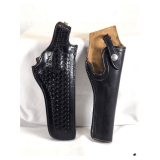 SAFARILAND LEATHER HOLSTER STAMPED COLT - MONROVIA, CALIF - J86 PATENTED - STAMPED 29 - HAND RUSSET TOOLING - FOR LONG BARREL REVOLVER - INCLUDES BLACK LEATHER REVOLVER HOLSTER