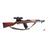 YUGOSLAVIAN SKS SEMI-AUTO MILITARY CARBINE 7.62CAL CROSS HAIR TARGET SPORTS TACTICAL 4 X 30 RIFLE SCOPE - 20 1/4" BARREL - CLIP FEED - MARKED 0-00.004 - FOLDING BAYONET - DEEP BLUING IS GOOD - BLACK F