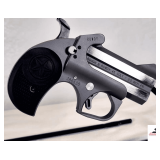 BOND ARMS ROWDY DERRINGER .45 COLT/.410 MODEL BARW - 2.5" BARREL - STANDARD SIZE RUBBER GRIPS - ROUGH FINISH - FRAME TYPE: HAND CANNON - STAINLESS STEEL FRAME - LENGTH: 5", HEIGHT: 3.75" - 2 ROUND CAP