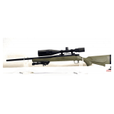 MOSSBERG ATR BOLT ACTION RIFLE .308  WIN BARSKA YARDAGE SCOPE 4-16 POWER - CROSS HAIR SCOPE RETICLE, 50-300 YARD SIGHT - 22" BARREL - GREEN SYNTHETIC STOCK W/ CHEEK PLATE - RECEIVER BLUING GOOD - BARR