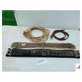 (2) LEATHER GIRTH STRAP- (2) BIG HORN COWBOY TOUGHY REAR GIRTH- (1) REAR GIRTH-