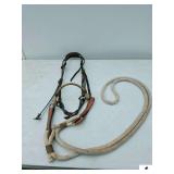 LEATHER HACKAMORE ROPE BRIDLE- BARREL RACING REINS-