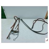 DOUBLE STITCHED LEATHER LATIGO BRIDLE - HEAD BAND - PARTIAL STITCHED REINS - LONG SHANK SNAFFLE BIT  -