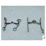 METAL HORSE BIT W/ JOINTED COPPER PLATED MOUTHPIECE W/ SHORT CHEEK SNAFFLE BIT- WESTERN CURB OR GRAZING BIT W/ LOW PORT MOUTHPIECE AND SIDE SHANKS