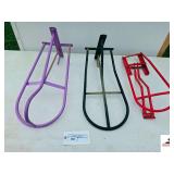 (3) METAL WALL MOUNT SADDLE RACKS- (1) NEEDS REPAIR
