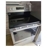 MAYTAG STAINLESS OVEN, WHIRLPOOL REFRIGERATOR, WOODEN ROCKING HORSE, (2) PALM TREE PRINTS, MATTED AND FRAMED