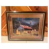 Framed, cowboy with son and  cattle picture