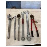 6 large tools- cutters, wrenches-all